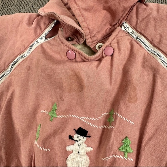 50s 60s Vintage Girls Youth Ski Master Snowman Embroidered Pink Snow Ski Suit - Picture 8 of 16
